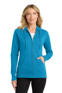 Port & Co Women's Core Fleece Full-Zip Hooded Sweatshirt - Neon Blue