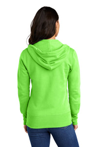 Port & Co Women's Core Fleece Full-Zip Hooded Sweatshirt - Neon Green Back
