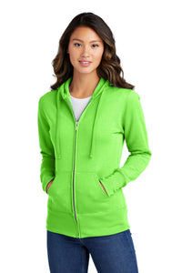Port & Co Women's Core Fleece Full-Zip Hooded Sweatshirt - Neon Green