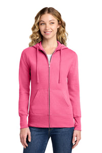 Port & Co Women's Core Fleece Full-Zip Hooded Sweatshirt - Neon Pink