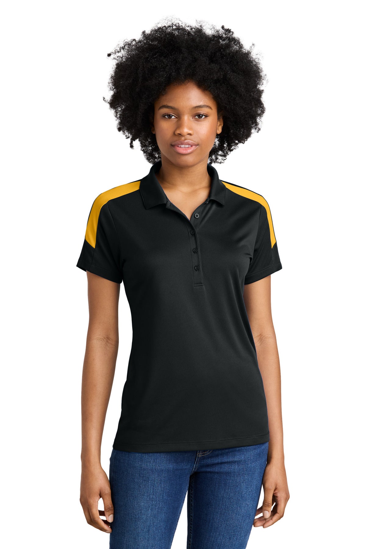 Sport-Tek Women's Competitor United Polo LST104 - Black/ Gold