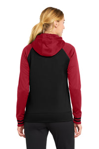 Sport-Tek Women's Sport-Wick Varsity Fleece Full-Zip Hooded Jacket - Black/ Deep Red Back