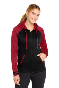 Sport-Tek Women's Sport-Wick Varsity Fleece Full-Zip Hooded Jacket - Black/ Deep Red