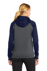 Sport-Tek Women's Sport-Wick Varsity Fleece Full-Zip Hooded Jacket - Dark Smoke Grey/ Navy Back
