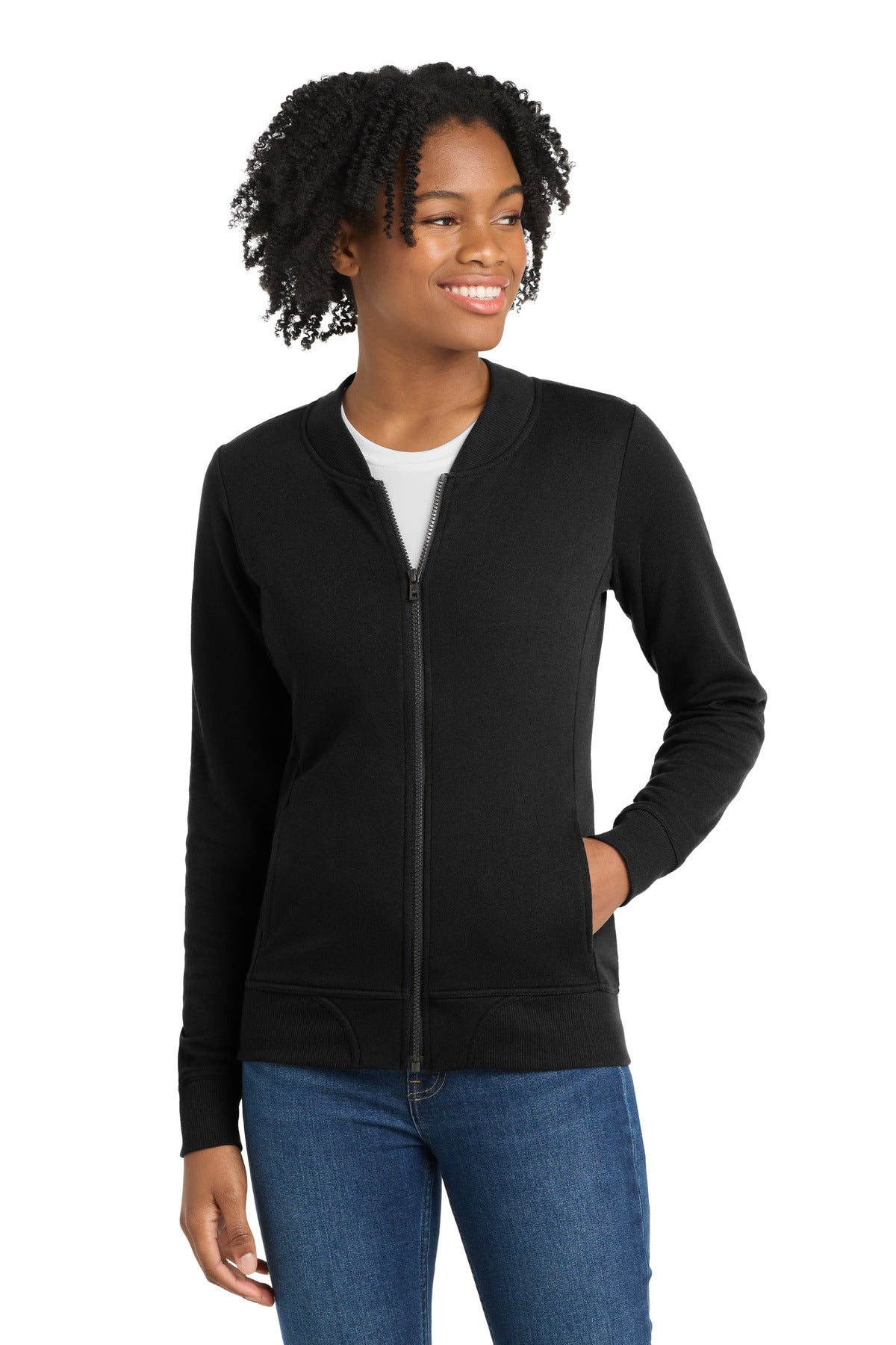 Sport-Tek  Women's Lightweight French Terry Bomber LST274 - Black