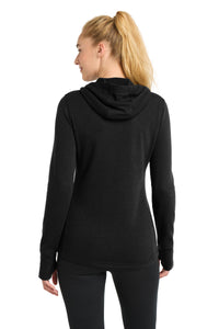 Sport-Tek  Women's PosiCharge  Tri-Blend Wicking Fleece Hooded Pullover - Black Triad Solid Back