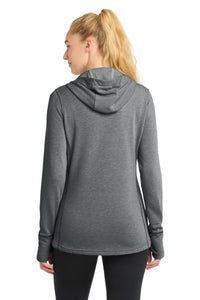 Sport-Tek  Women's PosiCharge  Tri-Blend Wicking Fleece Hooded Pullover - Dark Grey Heather Back
