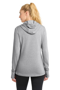 Sport-Tek  Women's PosiCharge  Tri-Blend Wicking Fleece Hooded Pullover - Light Grey Heather Back