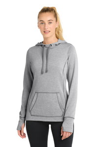 Sport-Tek  Women's PosiCharge  Tri-Blend Wicking Fleece Hooded Pullover - Light Grey Heather
