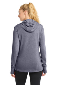Sport-Tek  Women's PosiCharge  Tri-Blend Wicking Fleece Hooded Pullover - True Navy Heather Back