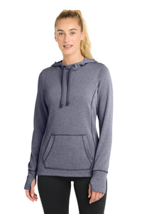 Sport-Tek  Women's PosiCharge  Tri-Blend Wicking Fleece Hooded Pullover - True Navy Heather