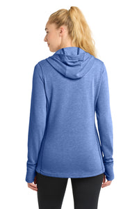 Sport-Tek  Women's PosiCharge  Tri-Blend Wicking Fleece Hooded Pullover - True Royal Heather Back