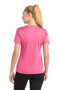 Sport-Tek Women's PosiCharge RacerMesh V-Neck Tee - Bright Pink Back