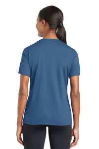 Sport-Tek Women's PosiCharge RacerMesh V-Neck Tee - Dawn Blue Back