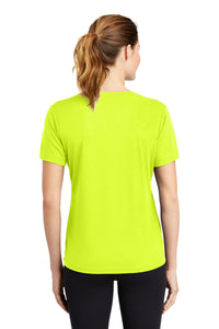 Sport-Tek Women's PosiCharge RacerMesh V-Neck Tee - Neon Yellow Back