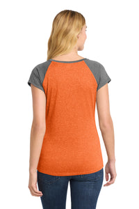 Sport-Tek  Women's Heather-On-Heather Contender  Scoop Neck Tee - Deep Orange Heather/ Graphite Heather Back