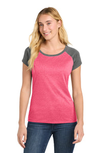 Sport-Tek  Women's Heather-On-Heather Contender  Scoop Neck Tee - Pink Raspberry Heather/ Graphite Heather