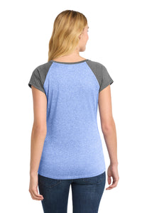 Sport-Tek  Women's Heather-On-Heather Contender  Scoop Neck Tee - True Royal Heather/ Graphite Heather Back
