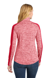Sport-Tek Women's PosiCharge Electric Heather Colorblock 1/4-Zip Pullover - Deep Red Electric/ Deep Red Back
