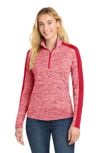 Sport-Tek Women's PosiCharge Electric Heather Colorblock 1/4-Zip Pullover - Deep Red Electric/ Deep Red