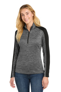 Sport-Tek Women's PosiCharge Electric Heather Colorblock 1/4-Zip Pullover - Grey-Black Electric/ Black