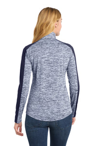Sport-Tek Women's PosiCharge Electric Heather Colorblock 1/4-Zip Pullover - True Navy Electric/ True Navy Back