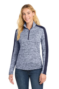 Sport-Tek Women's PosiCharge Electric Heather Colorblock 1/4-Zip Pullover - True Navy Electric/ True Navy