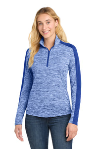 Sport-Tek Women's PosiCharge Electric Heather Colorblock 1/4-Zip Pullover - True Royal Electric/ True Royal