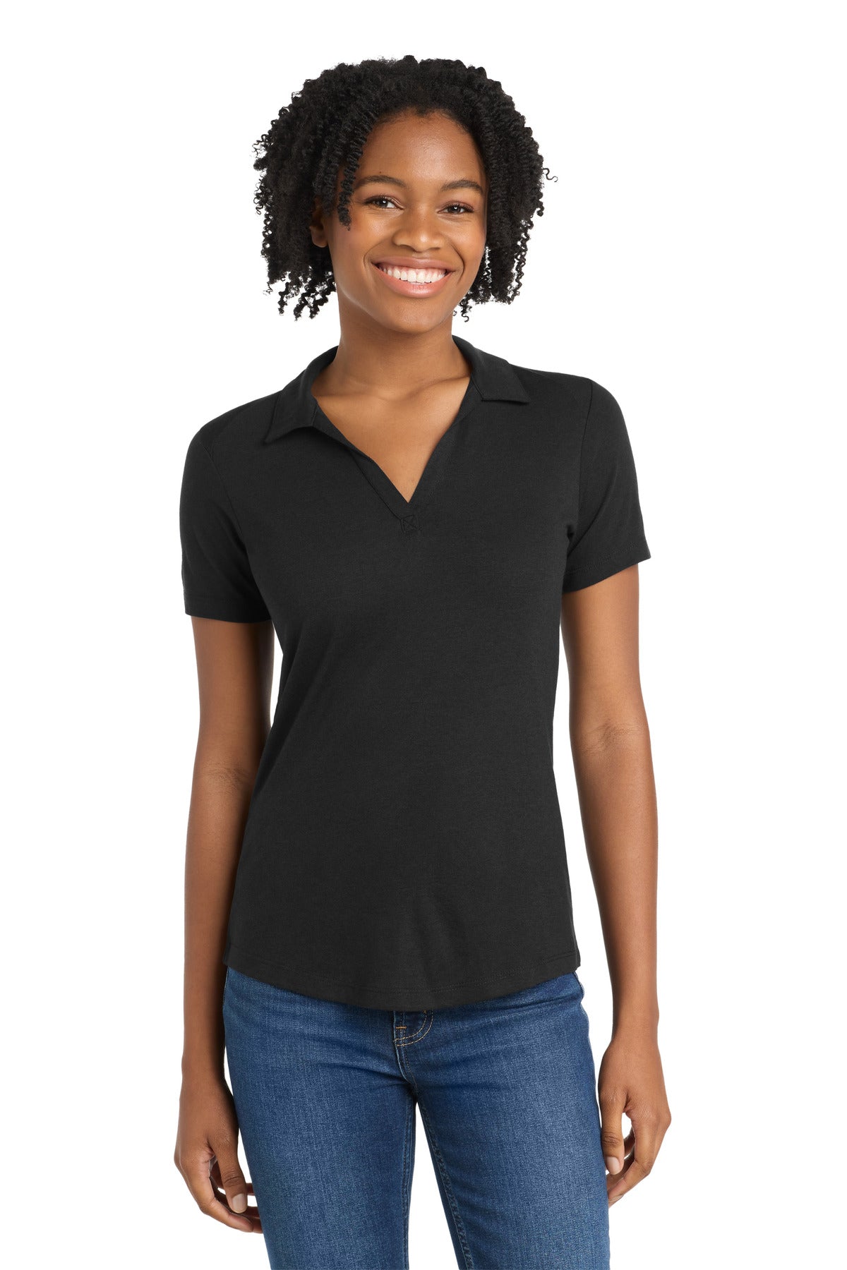 Sport-Tek  Women's PosiCharge  Tri-Blend Wicking Polo - Black Triad Solid