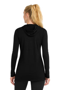 Sport-Tek Women's PosiCharge  Tri-Blend Wicking Long Sleeve Hoodie LST406 - Black Triad Solid Back