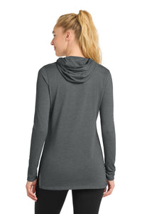 Sport-Tek Women's PosiCharge  Tri-Blend Wicking Long Sleeve Hoodie LST406 - Dark Grey Heather Back