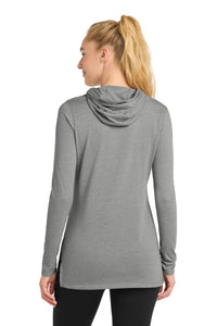 Sport-Tek Women's PosiCharge  Tri-Blend Wicking Long Sleeve Hoodie LST406 - Light Grey Heather Back