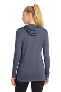 Sport-Tek Women's PosiCharge  Tri-Blend Wicking Long Sleeve Hoodie LST406 - True Navy Heather Back