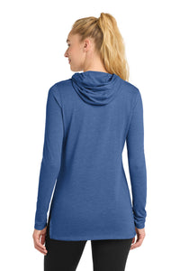 Sport-Tek Women's PosiCharge  Tri-Blend Wicking Long Sleeve Hoodie LST406 - True Royal Heather Back