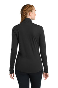 Sport-Tek  Women's PosiCharge  Tri-Blend Wicking 1/4-Zip Pullover - Black Triad Solid Back