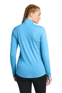 Sport-Tek  Women's PosiCharge  Tri-Blend Wicking 1/4-Zip Pullover - Pond Blue Heather Back