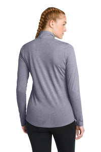 Sport-Tek  Women's PosiCharge  Tri-Blend Wicking 1/4-Zip Pullover - True Navy Heather Back