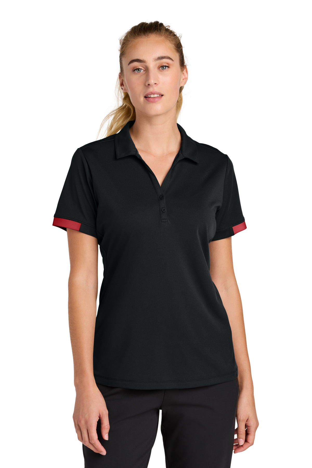 Sport-Tek Women's Club Colorblock Polo LST444 - Black/ Deep Red