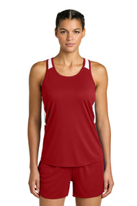 Sport-Tek Women's Club Track Tank LST446 - Deep Red/ White