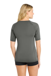 Sport-Tek  Women's Rashguard Tee - Dark Smoke Grey Back