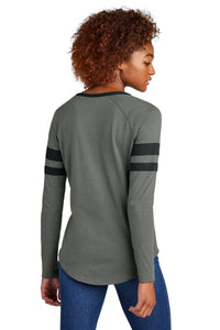 Sport-Tek Women's Halftime Stripe Long Sleeve V-Neck Tee LST6043 - Black/ Vintage Heather Back