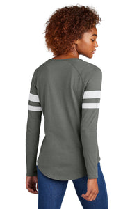 Sport-Tek Women's Halftime Stripe Long Sleeve V-Neck Tee LST6043 - White/ Vintage Heather Back