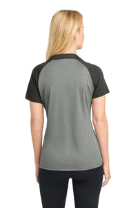 Sport-Tek  Women's PosiCharge  RacerMesh  Raglan Heather Block Polo - Grey Heather/ Black Back