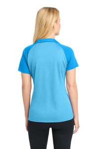 Sport-Tek  Women's PosiCharge  RacerMesh  Raglan Heather Block Polo - Pond Blue Heather/ Pond Blue Back