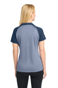 Sport-Tek  Women's PosiCharge  RacerMesh  Raglan Heather Block Polo - True Navy Heather/ True Navy Back