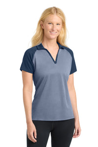 Sport-Tek  Women's PosiCharge  RacerMesh  Raglan Heather Block Polo - True Navy Heather/ True Navy