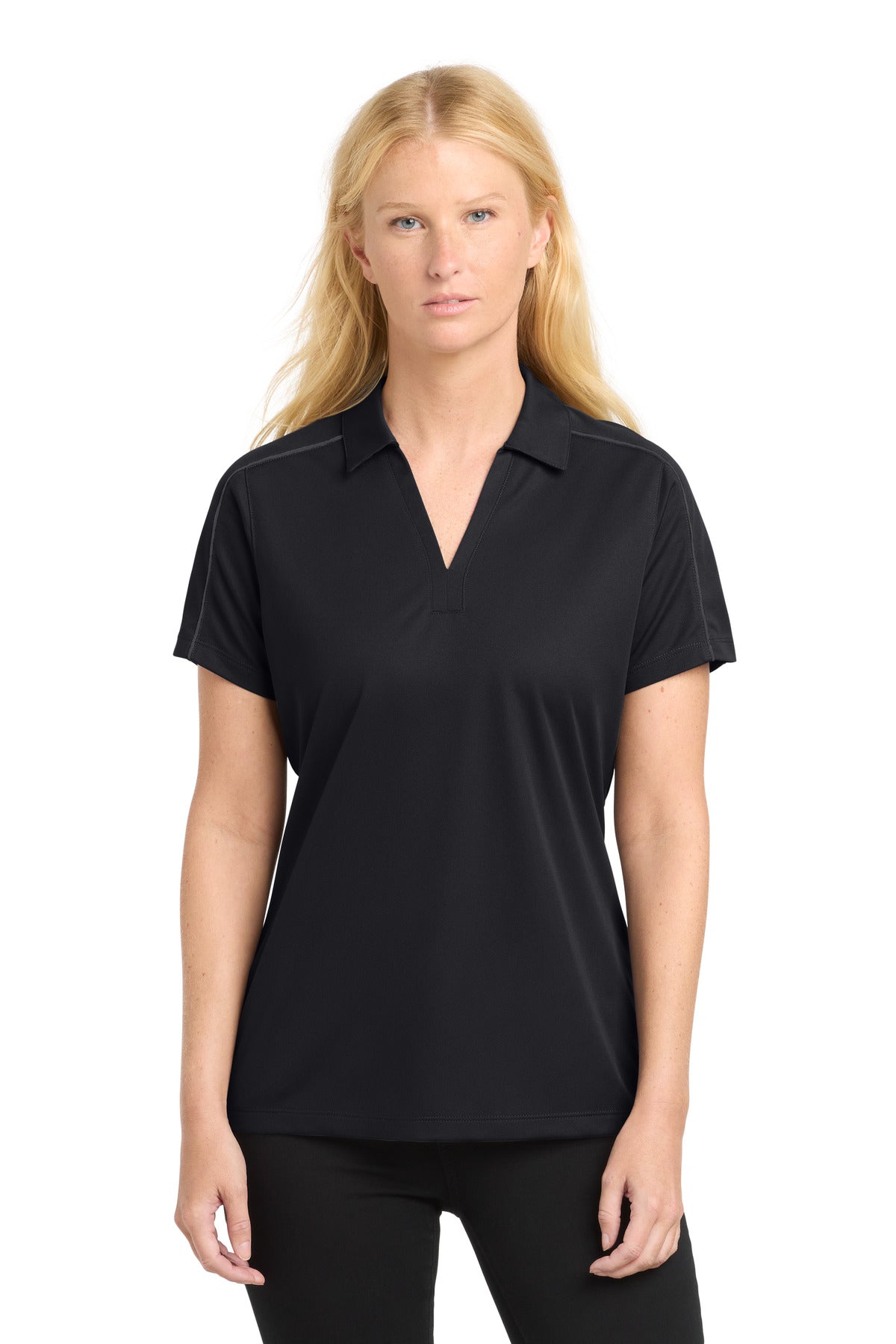 Sport-Tek Women's Micropique Sport-Wick Piped Polo - Black/ Iron Grey