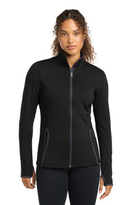 Sport-Tek Women's Sport-Wick Stretch Contrast Full-Zip Jacket - Black/ Charcoal Grey
