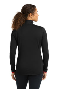 Sport-Tek Women's Sport-Wick Stretch Contrast Full-Zip Jacket - Black/ True Red Back