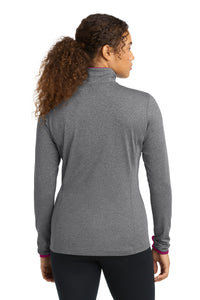 Sport-Tek Women's Sport-Wick Stretch Contrast Full-Zip Jacket - Charcoal Grey Heather/ Pink Rush Back
